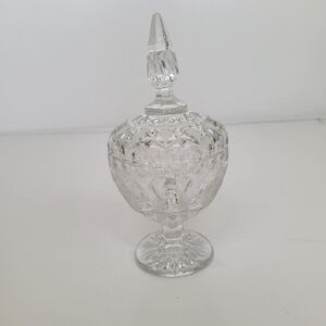 Vintage Crystal Covered Sugar Candy Nut Bowl‎ Footed Double Handle Made in Italy